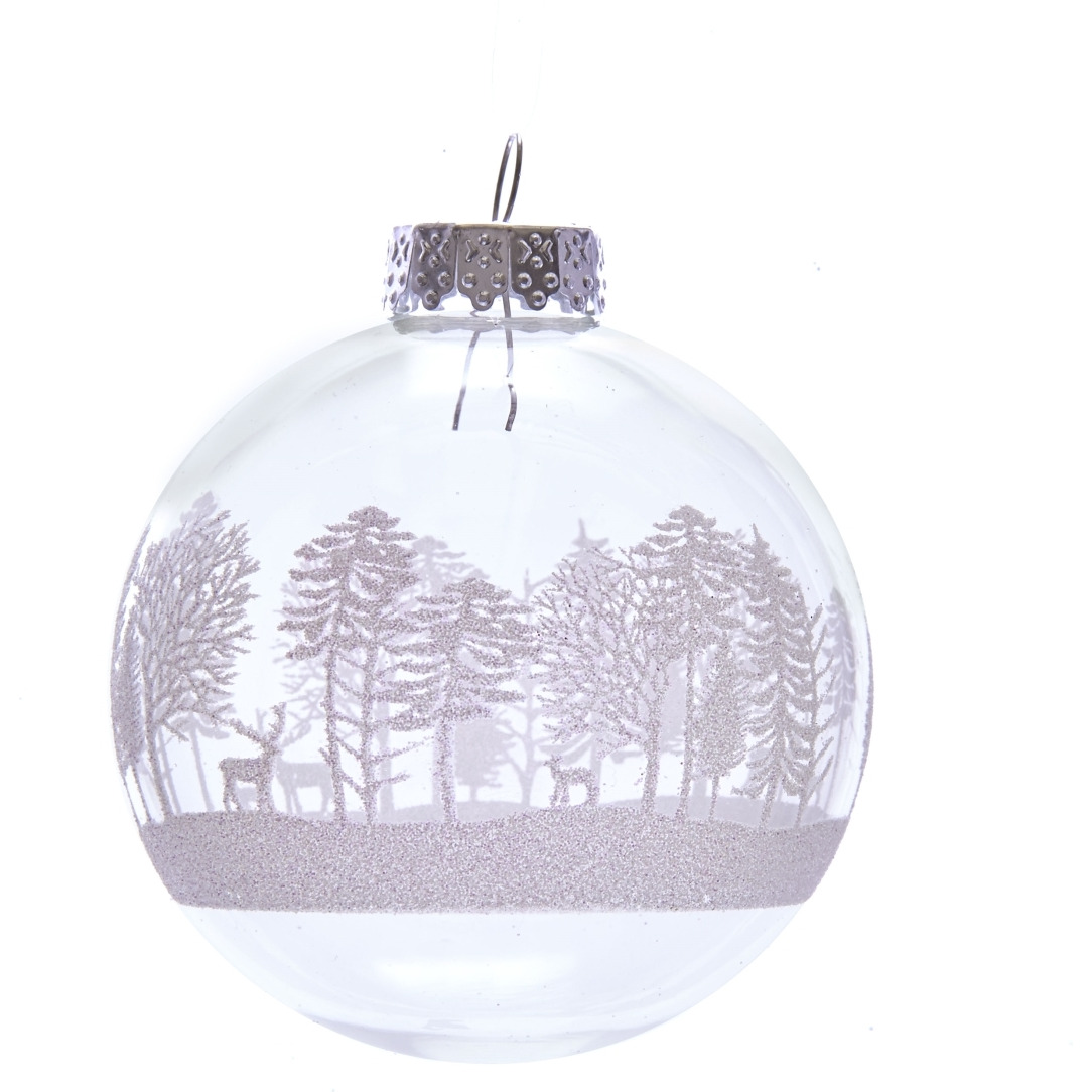 Kurt S Adler gg0889 80 mm clear with White Tree Design glass Ball Ornaments  6 Piece