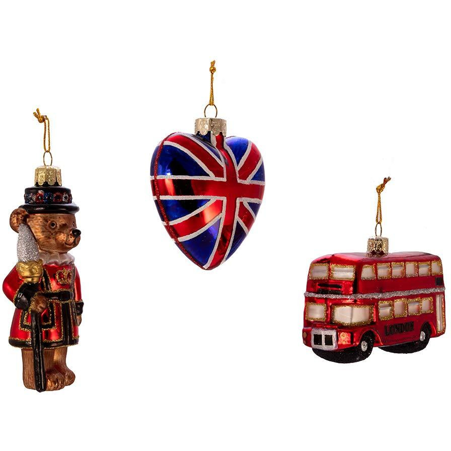 Kurt S Adler c7594 45 in Britain Inspired glass Ornaments - Set of 3