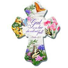 glow Decor 137532 Butterflies & god is in Her She Will Not Fall Wall cross - 6 x 8 in