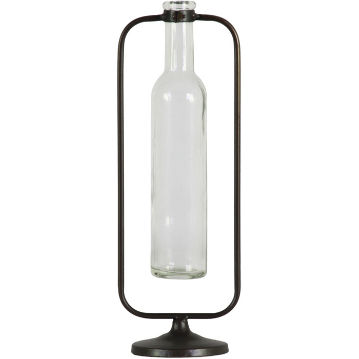 Urban Trends collection 59229 Metal Hanging Bud Vase with Tall glass Bottle Vase on Round Base  Metallic gunmetal gray