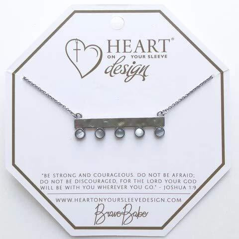 Heart on Your Sleeve Design 139337 Brave Babe Brulee Necklace - 14K White gold Bar with White Stone Accents - Adjustable 16 in