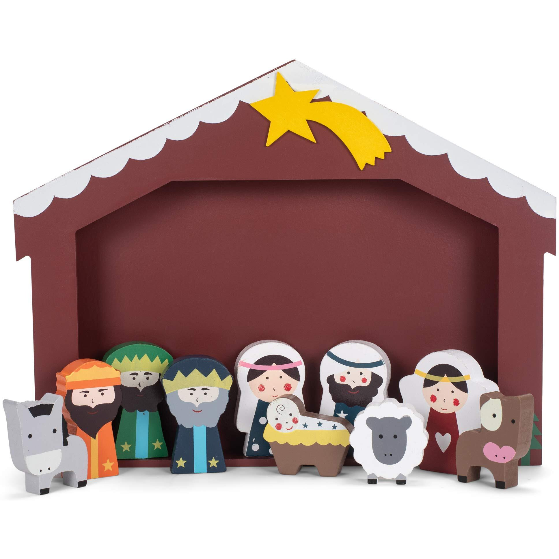 Kurt S Adler N1025 2-3 in Wooden childrens Nativity Set with Stable & 10 Figures