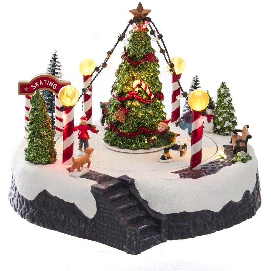 Kurt S Adler c5624 7 in Battery-Operated Musical LED Ice Rink with Tree Table Piece