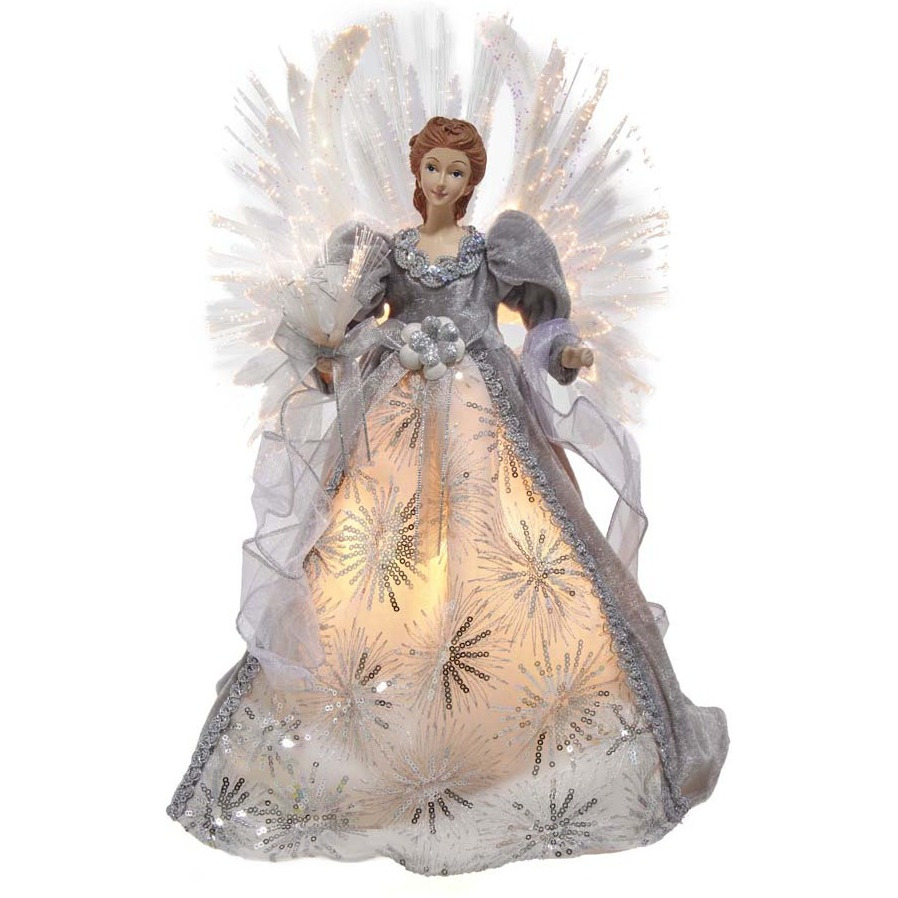 Kurt S Adler AD0601 16 in Fiber Optic White&44 Silver&44 & gray Angel Tree Topper