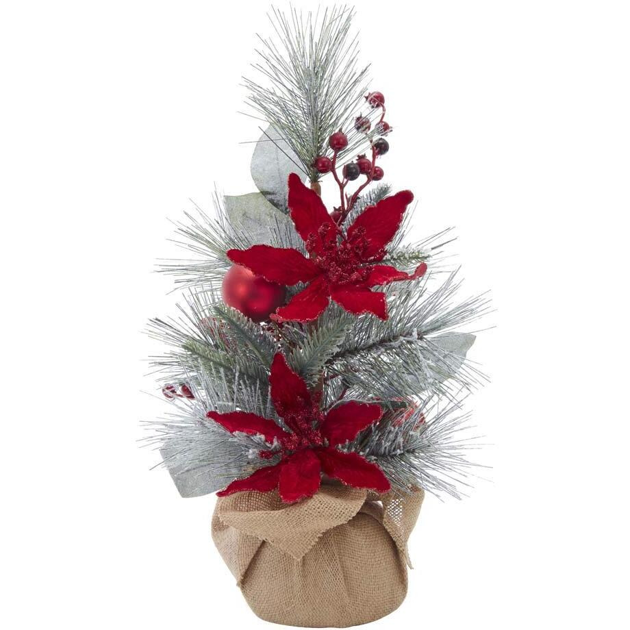 Kurt S Adler TR0614 18 in Flocked Tree with Berries & Poinsettia in Burlap Base