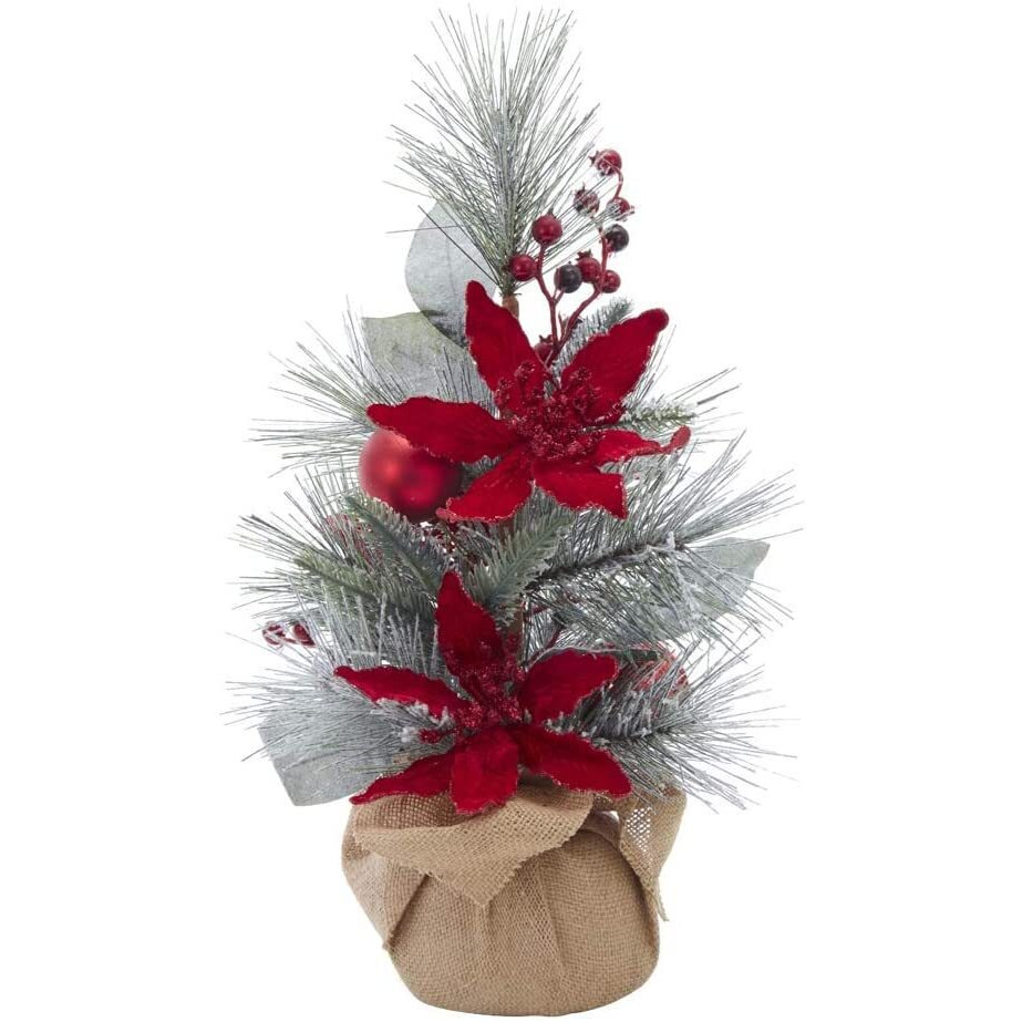 Kurt S Adler TR0614 18 in Flocked Tree with Berries & Poinsettia in Burlap Base