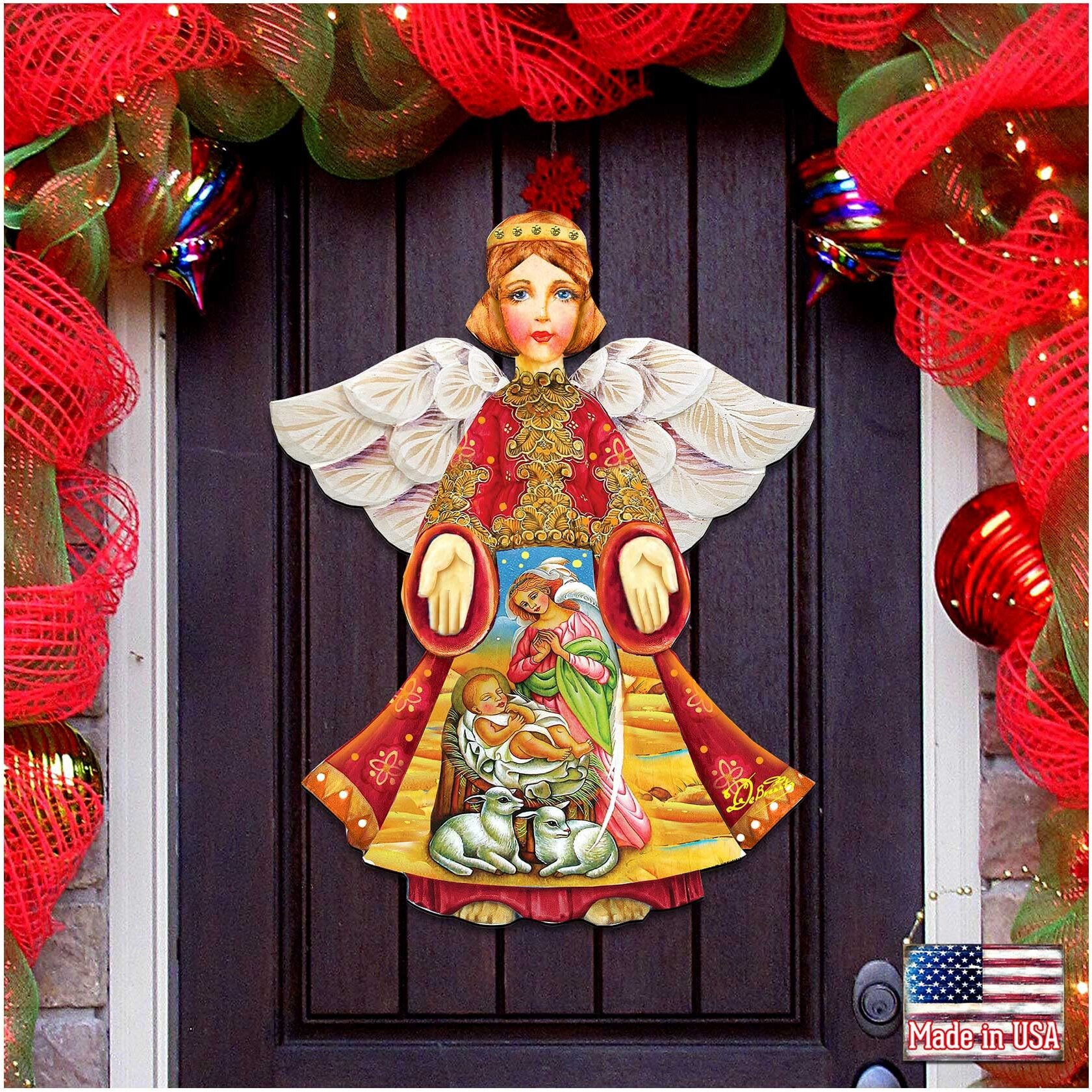 gDeBrekht 8154109 Mary & Joseph Angel Wooden Ornament