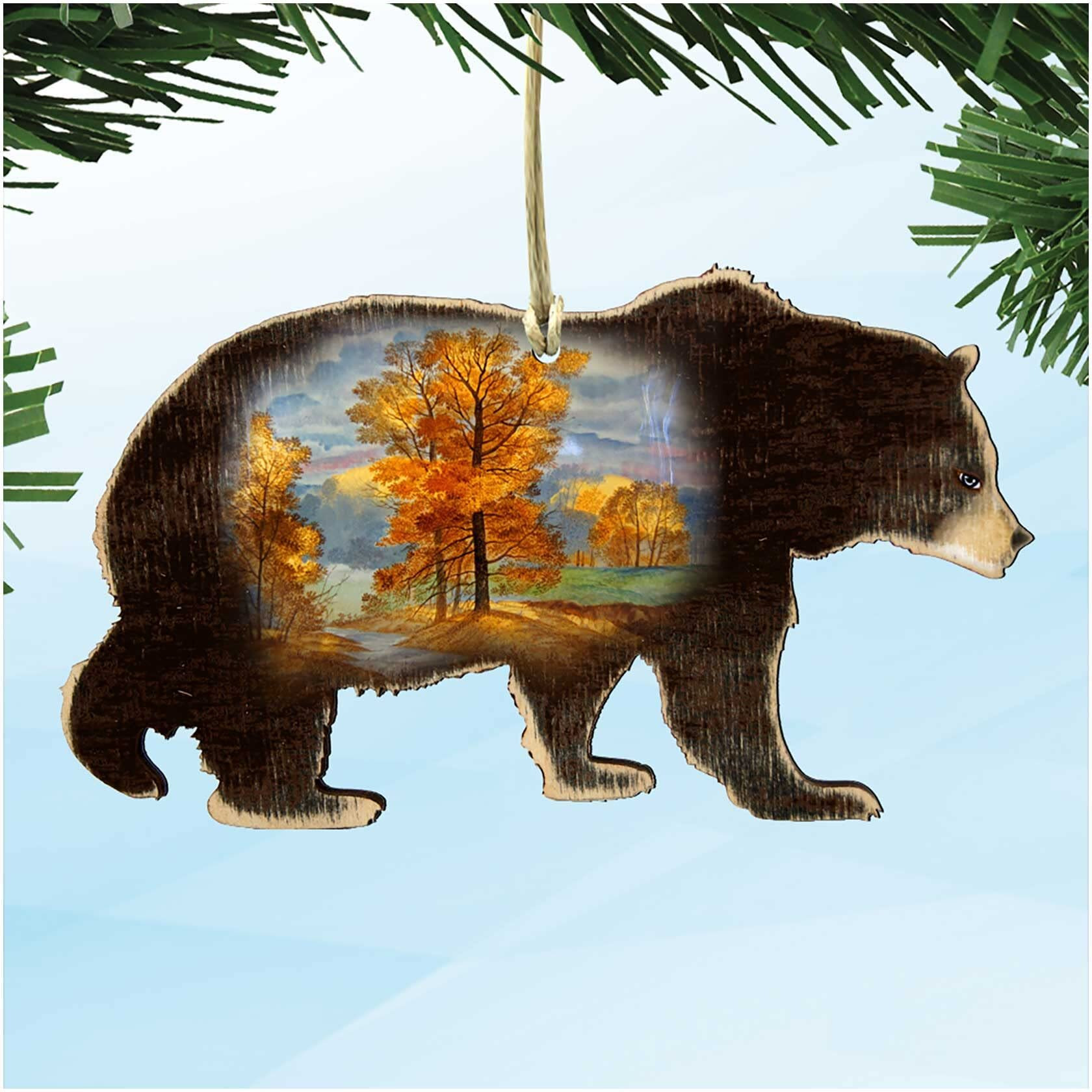 gDeBrekht 8198215 Winter Scenic Black Bear Wooden christmas Ornament Set of 2
