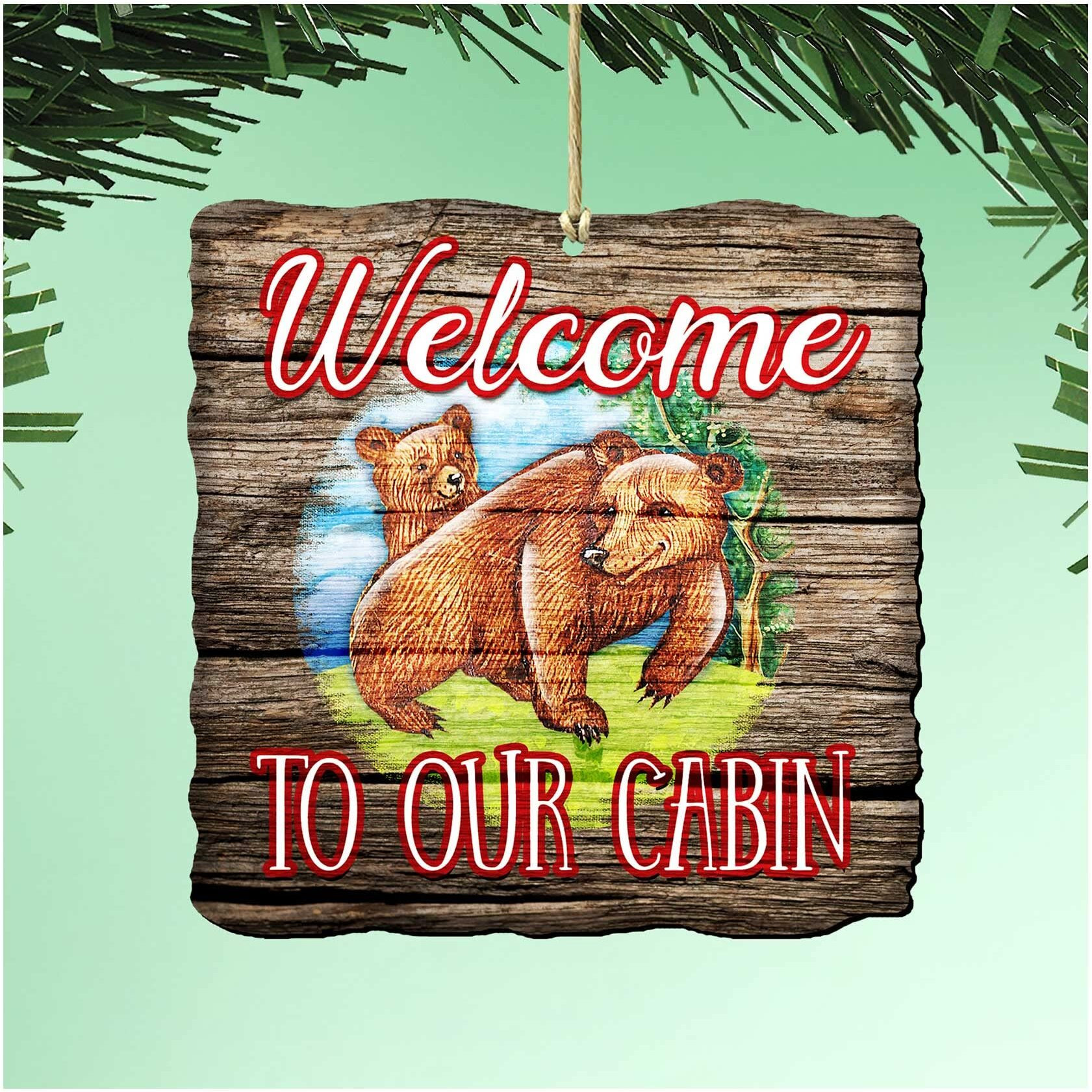 gDeBrekht 8114080 45 x 55  in Bear cabin Wooden christmas Ornament Set of 2