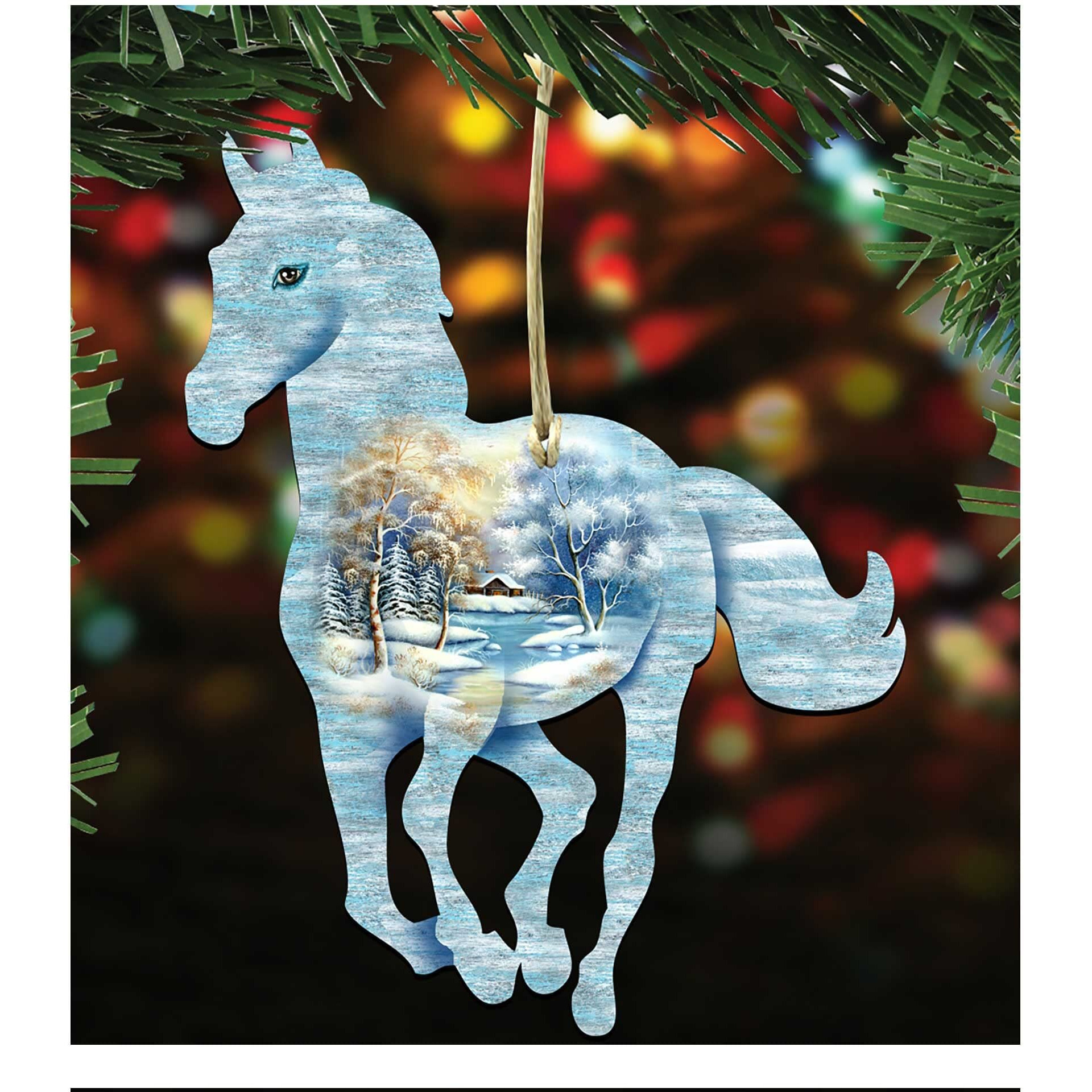 gDeBrekht 8198155 Running Pony Scenic Wooden christmas Ornament Set of 2