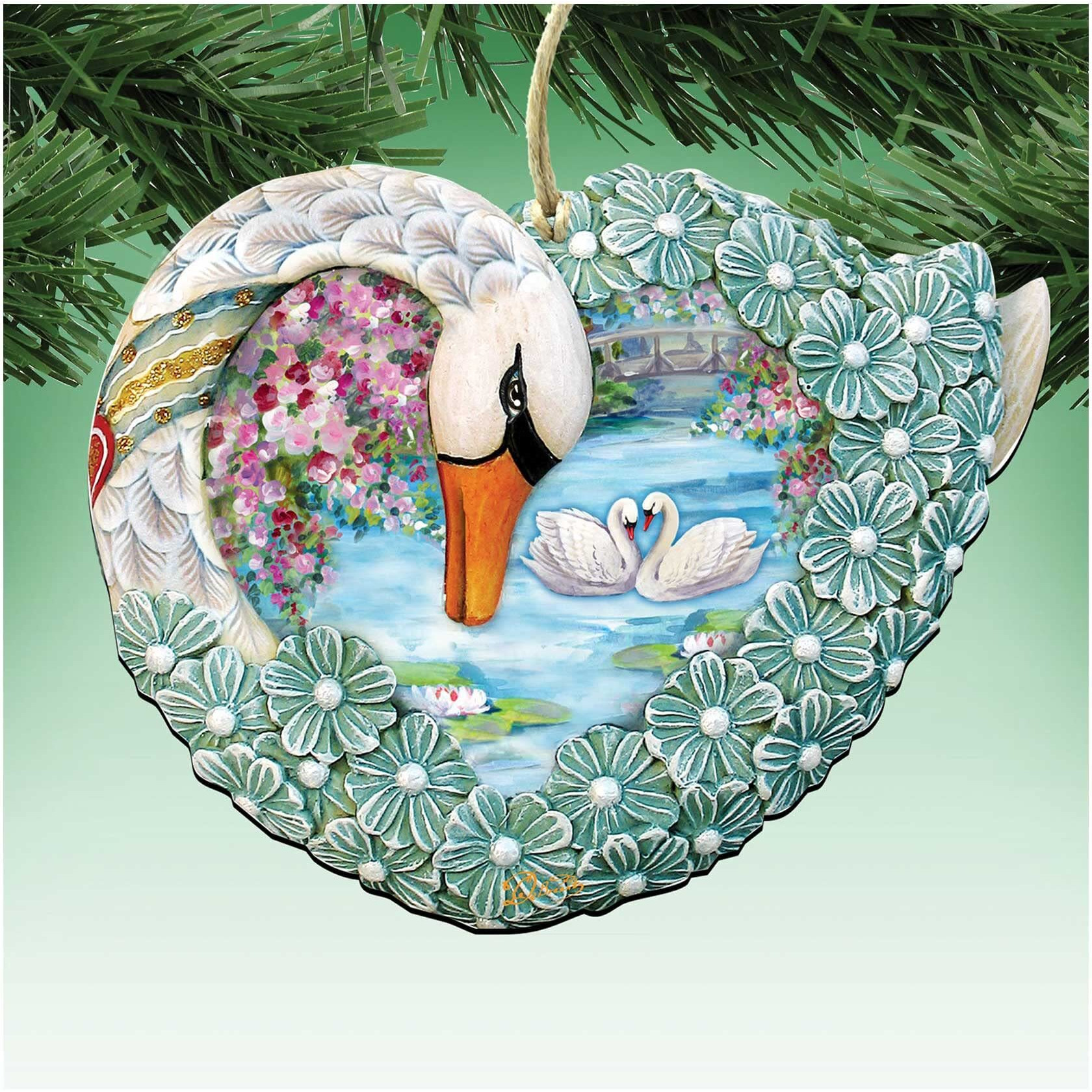 gDeBrekht 8185261 Love Swan Wooden Ornament Set of 2