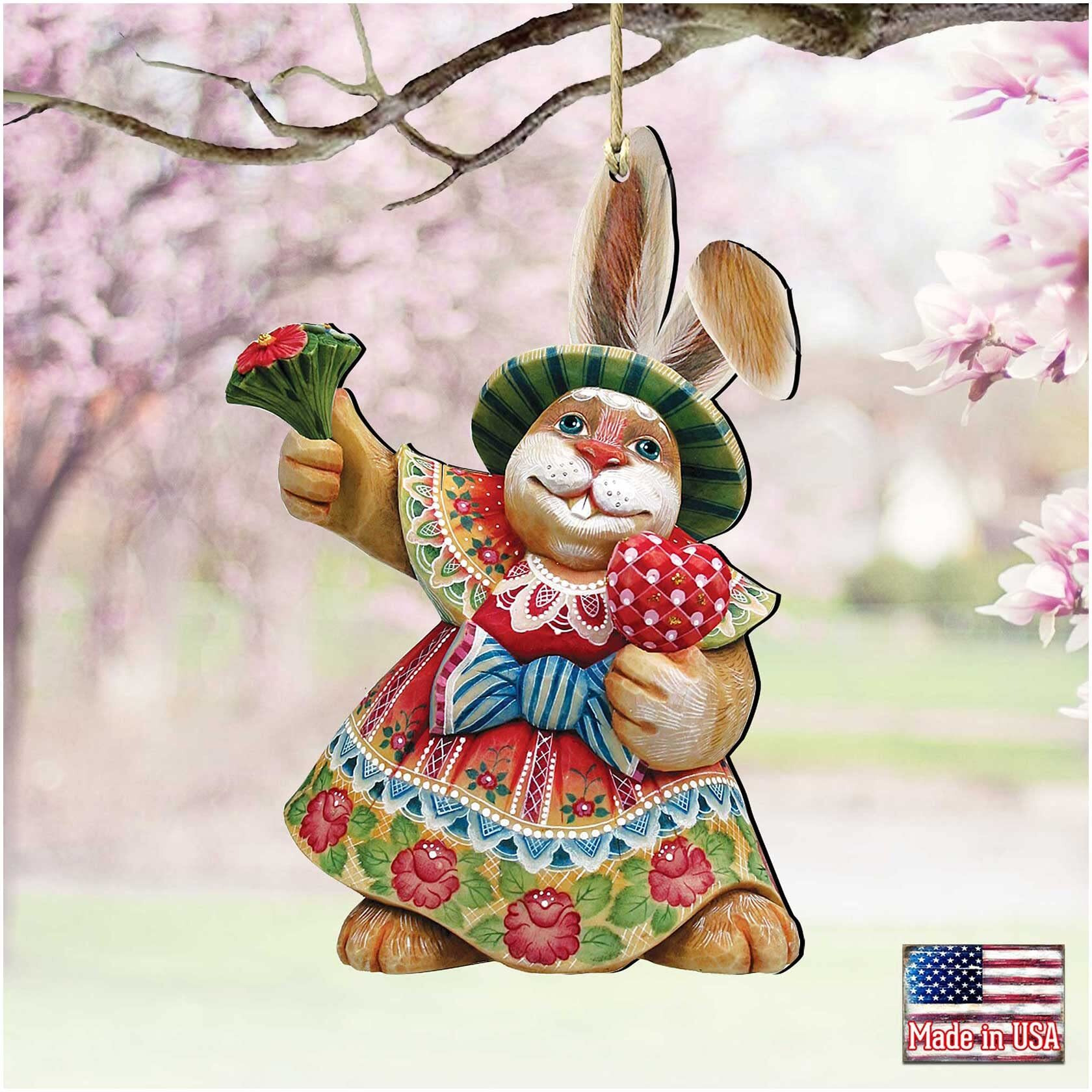 gDeBrekht 8154421 Mamie Bunny Wooden Ornament Set of 2