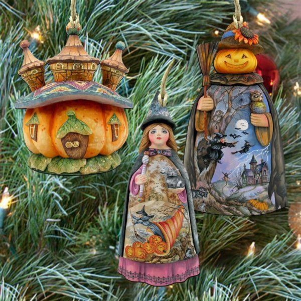 gDeBrekht 8100024S3 Halloween Wooden Ornaments - Set of 3