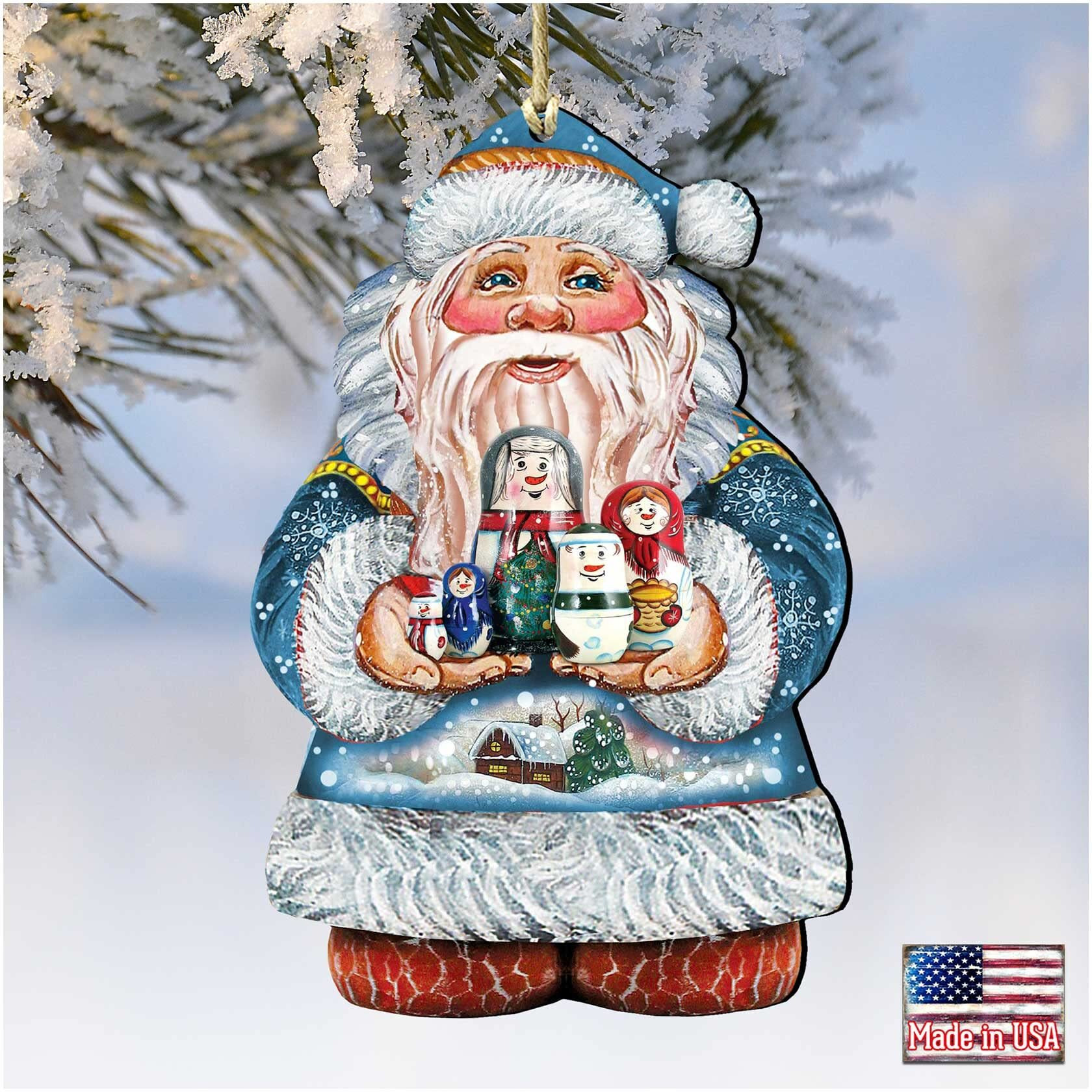 gDeBrekht 8117809 Matreshkas Santa Wooden christmas Ornament Set of 2