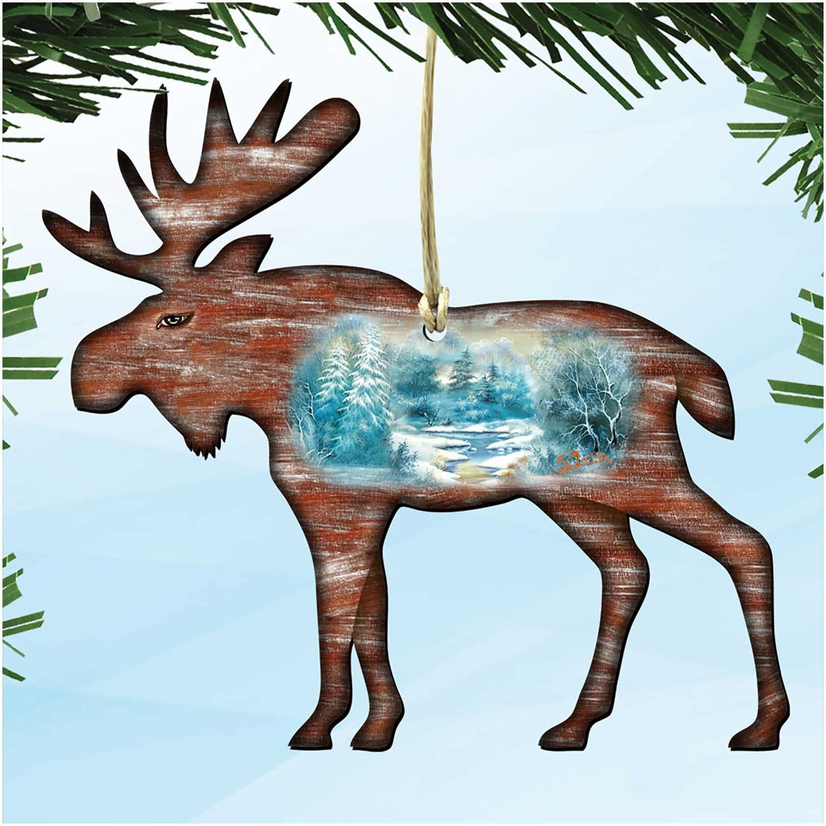 gDeBrekht 8198222 Woodsy Moose Scenic Wooden christmas Ornament Set of 2
