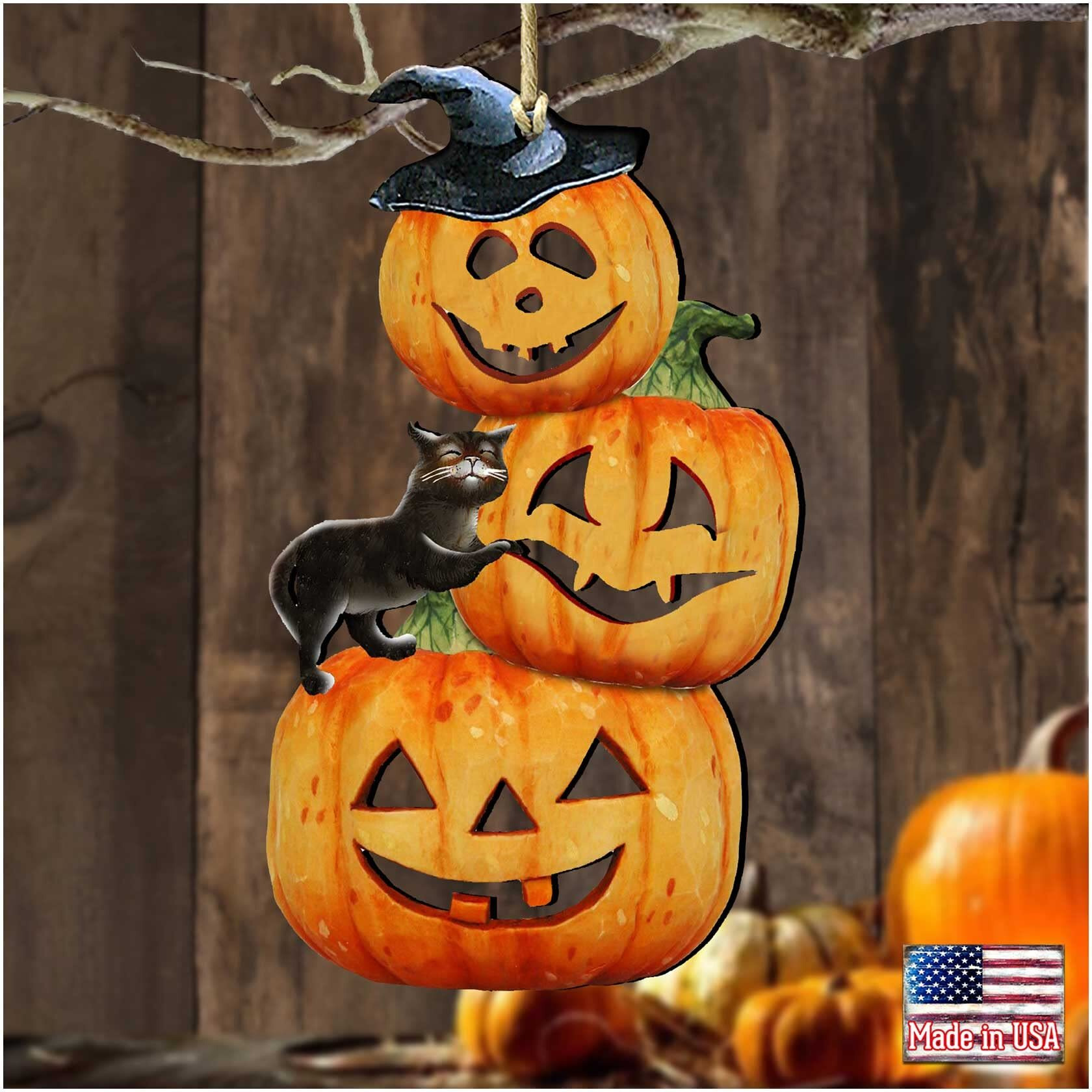 gDeBrekht 8158415 Scary Stocking Pumpkins Wooden Ornament Set of 2