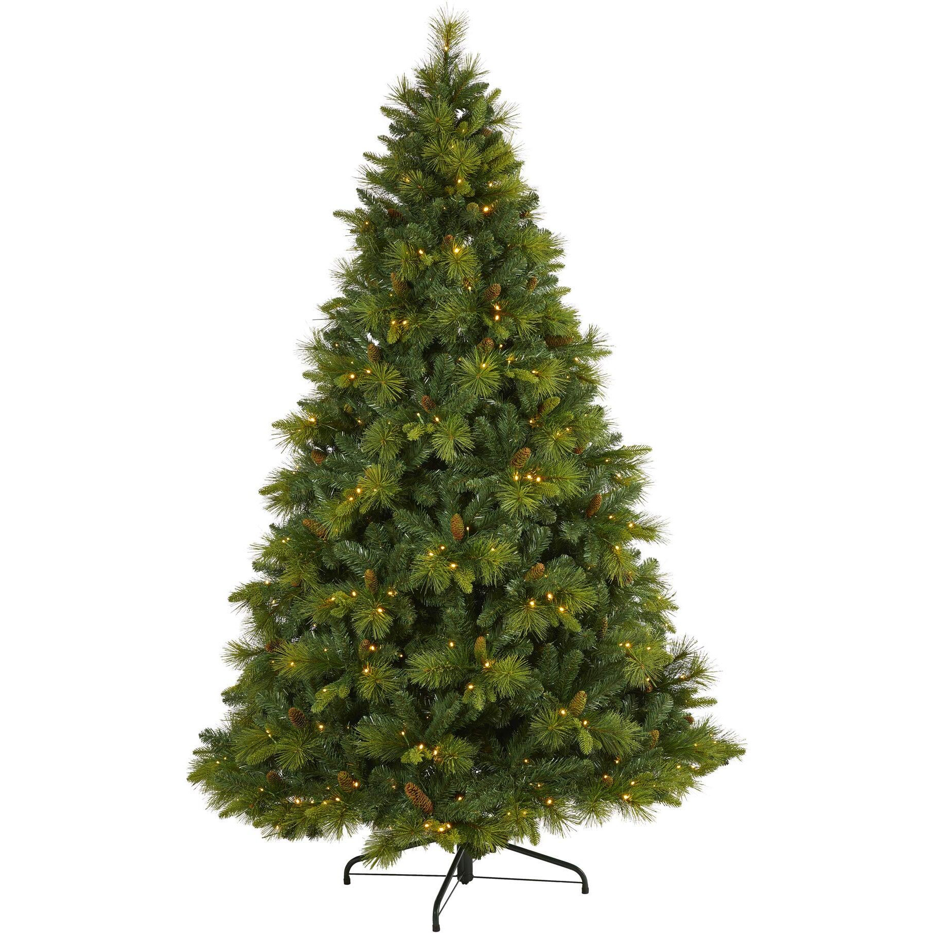 Nearly Natural T1997 75 in North carolina Mixed Pine Artificial christmas Tree with 470 Warm White LED Lights&44 1895 Bendable Branches & Pinecones