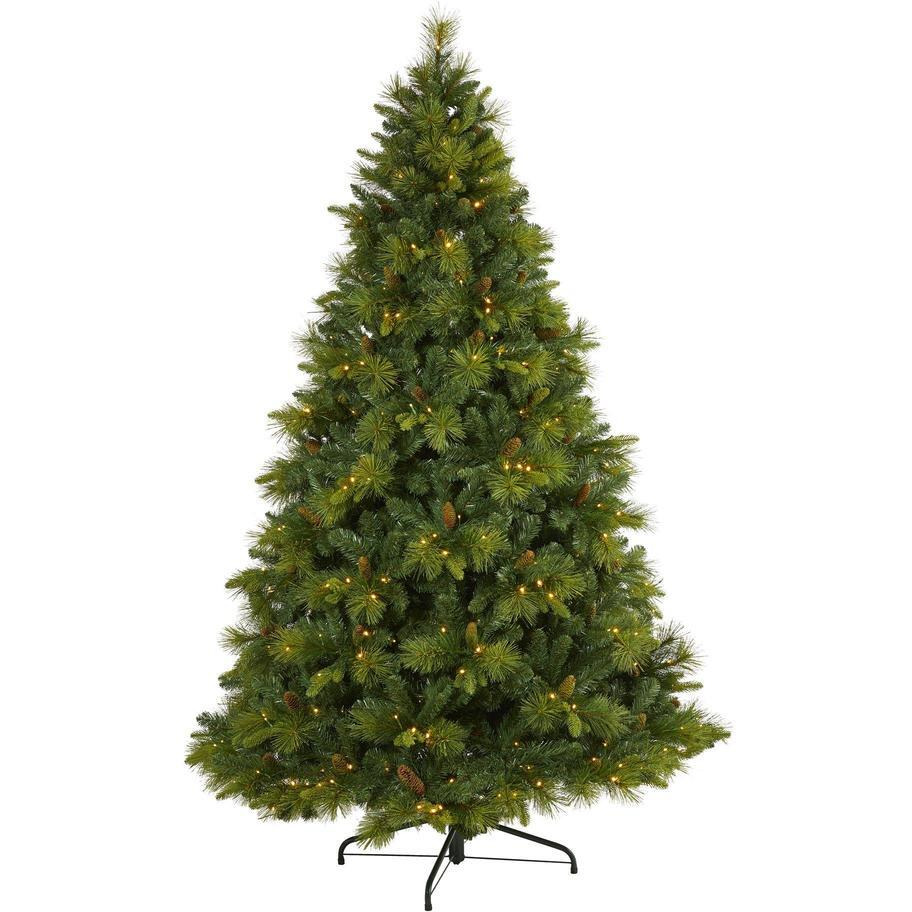 Nearly Natural T1997 75 in North carolina Mixed Pine Artificial christmas Tree with 470 Warm White LED Lights&44 1895 Bendable Branches & Pinecones