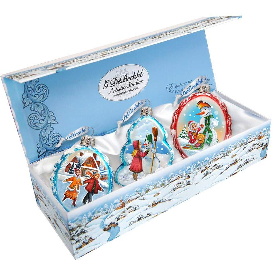 gDeBrekht 770129S3 Winter Fun glass Ornamentss - Set of 3