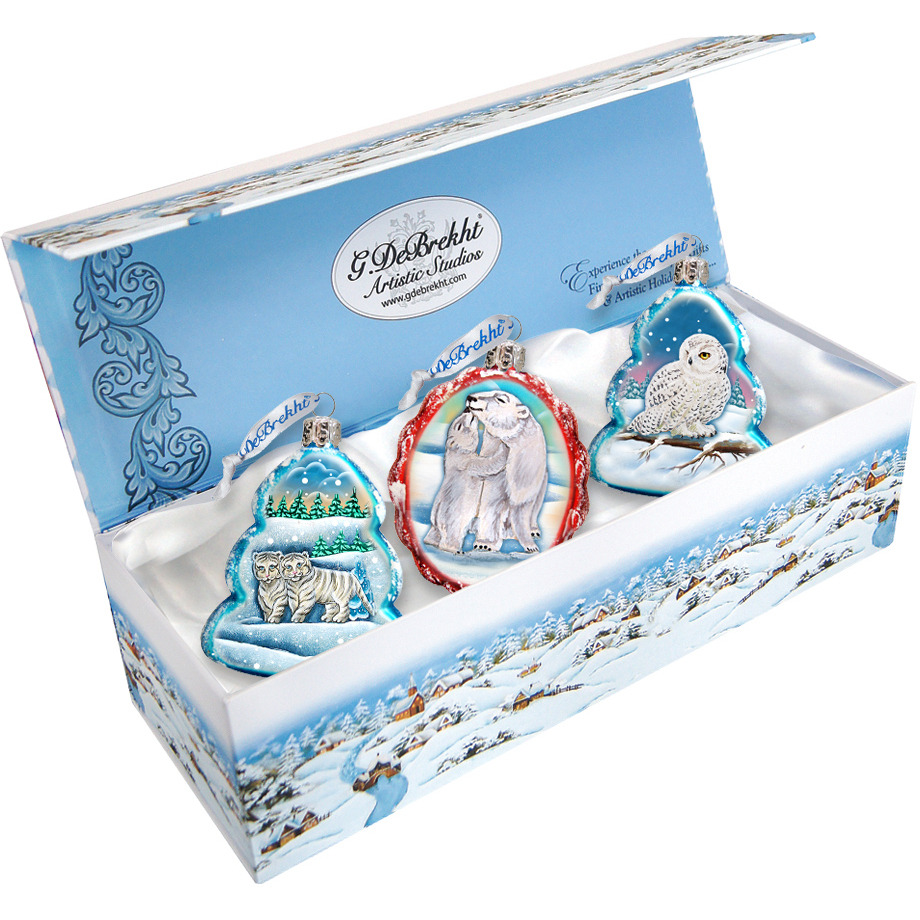 gDeBrekht 770111S3 White Winter glass Ornaments - Set of 3
