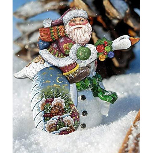gDeBrekht 8114060M Wooden goose Traveling Santa Decorative Hanging or Freestanding Figurine for Home & garden