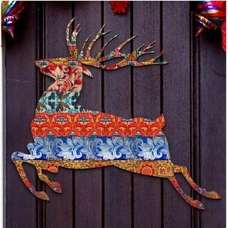 gDeBrekht 8198211-4 country Quilted Reindeer Wooden Ornament Set of 2