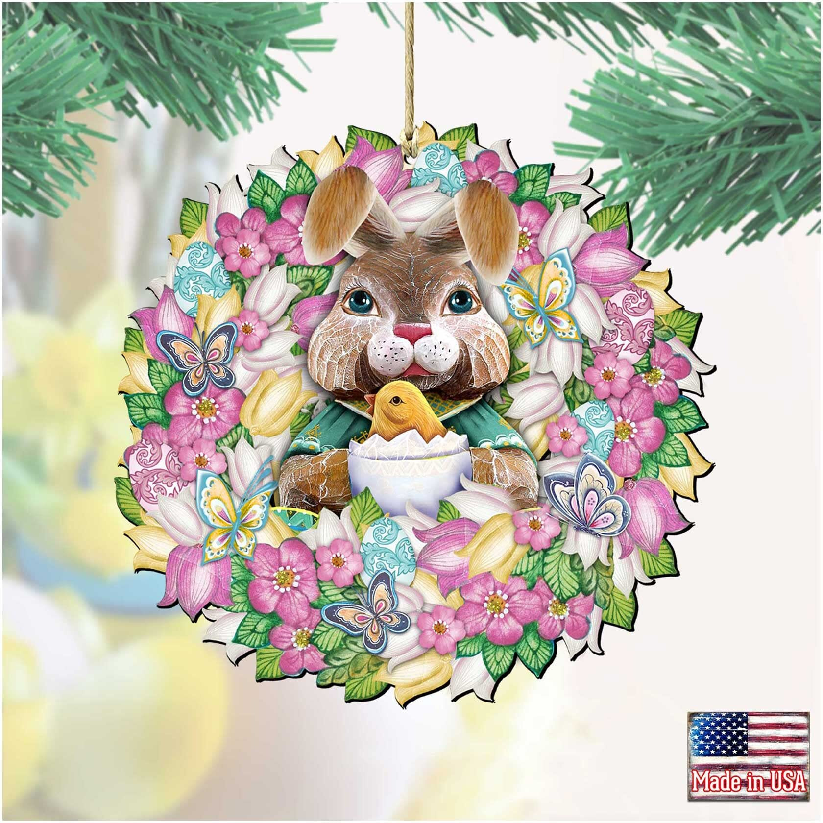 gDeBrekht 8185301-2 Bunny Wreath Wooden Ornament Set of 2