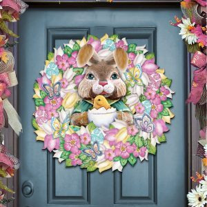 gDeBrekht 8185301-2 Bunny Wreath Wooden Ornament Set of 2