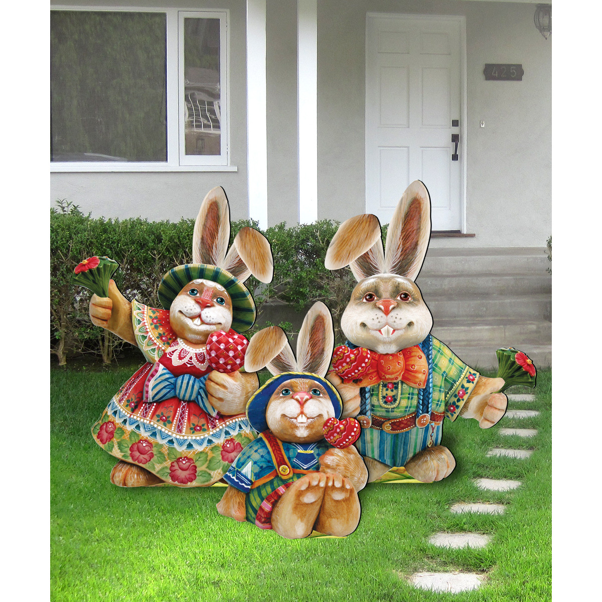 gDeBrekht 8154420F-S3 3 Piece Easter Bunny Family Wooden Freestanding Outdoor Lawn Decor Set