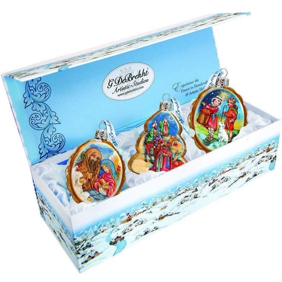 gDeBrekht 770121S3 golden Nativity glass Ornaments - Set of 3