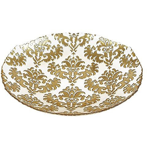 Damask 16 in gold clear Shallow Bowl