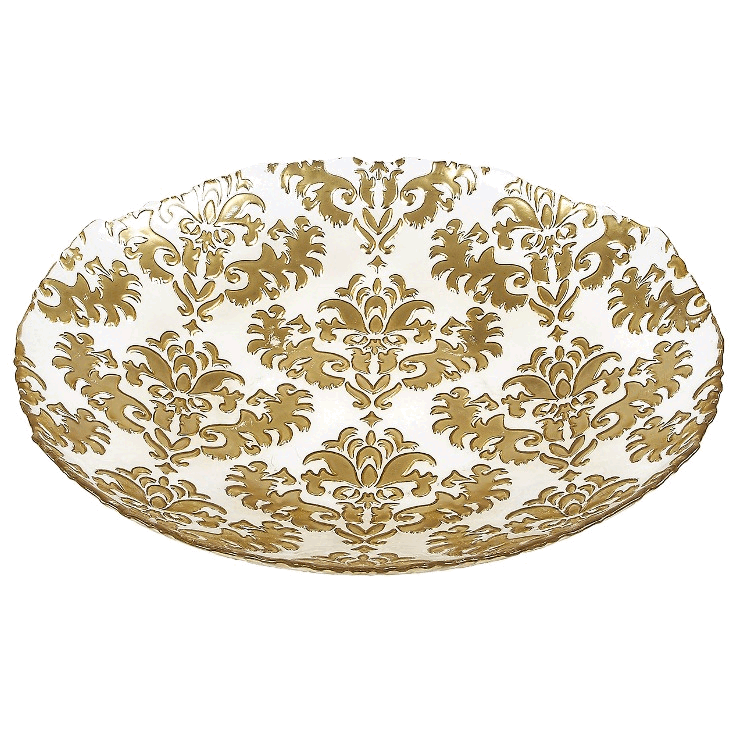 Damask 16 in gold clear Shallow Bowl