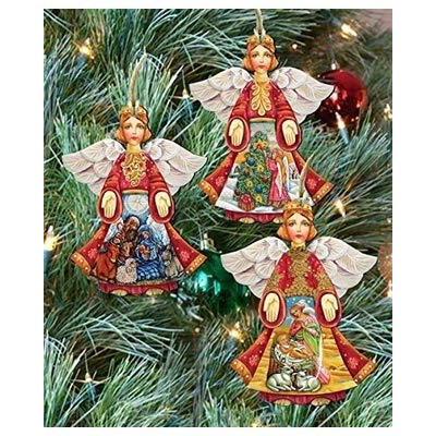 gDeBrekht 8100029S3 guardian Angel Wood Ornament - Set of 3