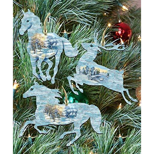 gDeBrekht 8100041S3 christmas Horse & Deer Wooden Ornaments - Set of 3