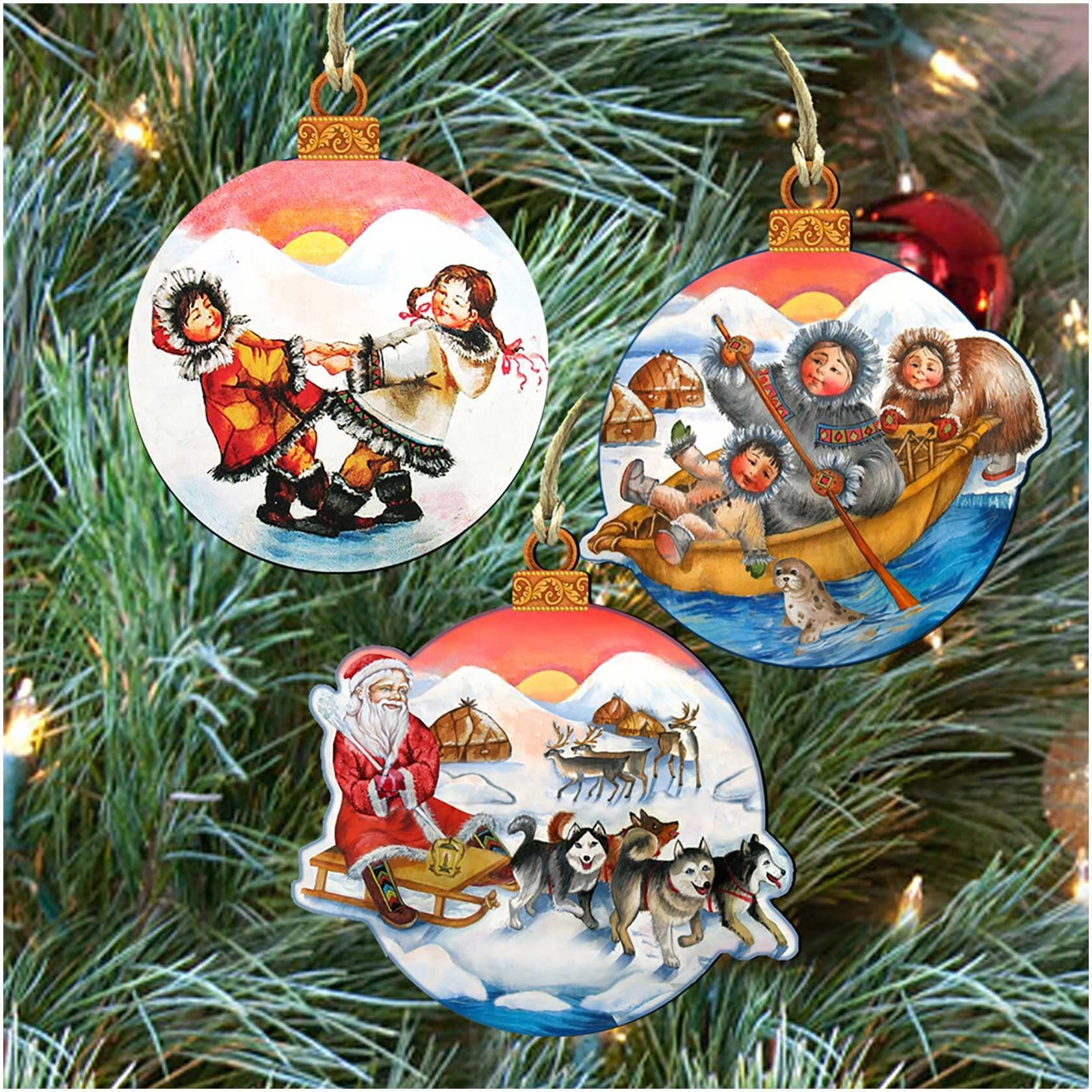 gDeBrekht 8100012S3 Arctic Adventure Wooden Ornaments - Set of 3
