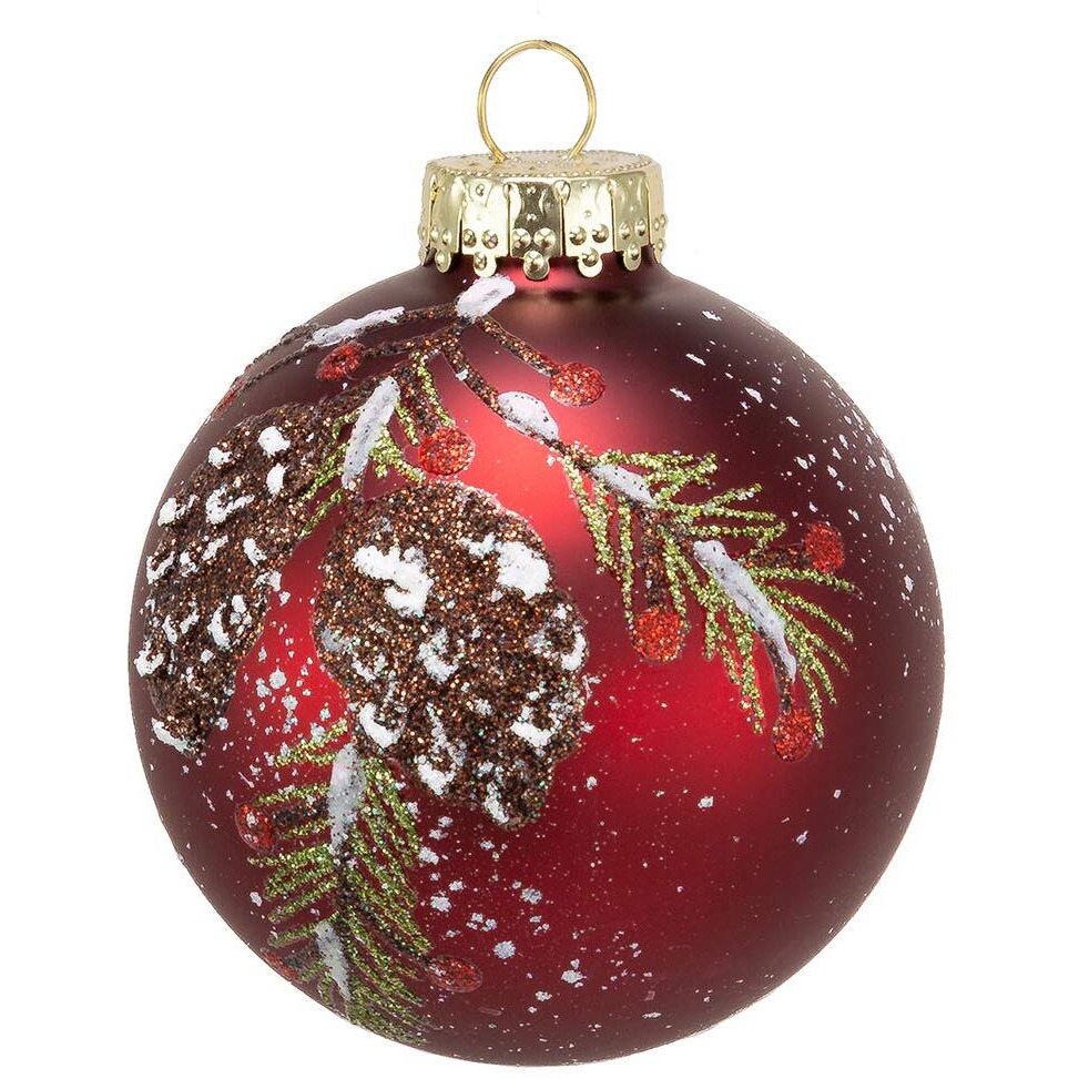 Kurt S Adler gg0839 80 mm glass Red with Pinecone Design christmas Ornaments Ball  6 Piece