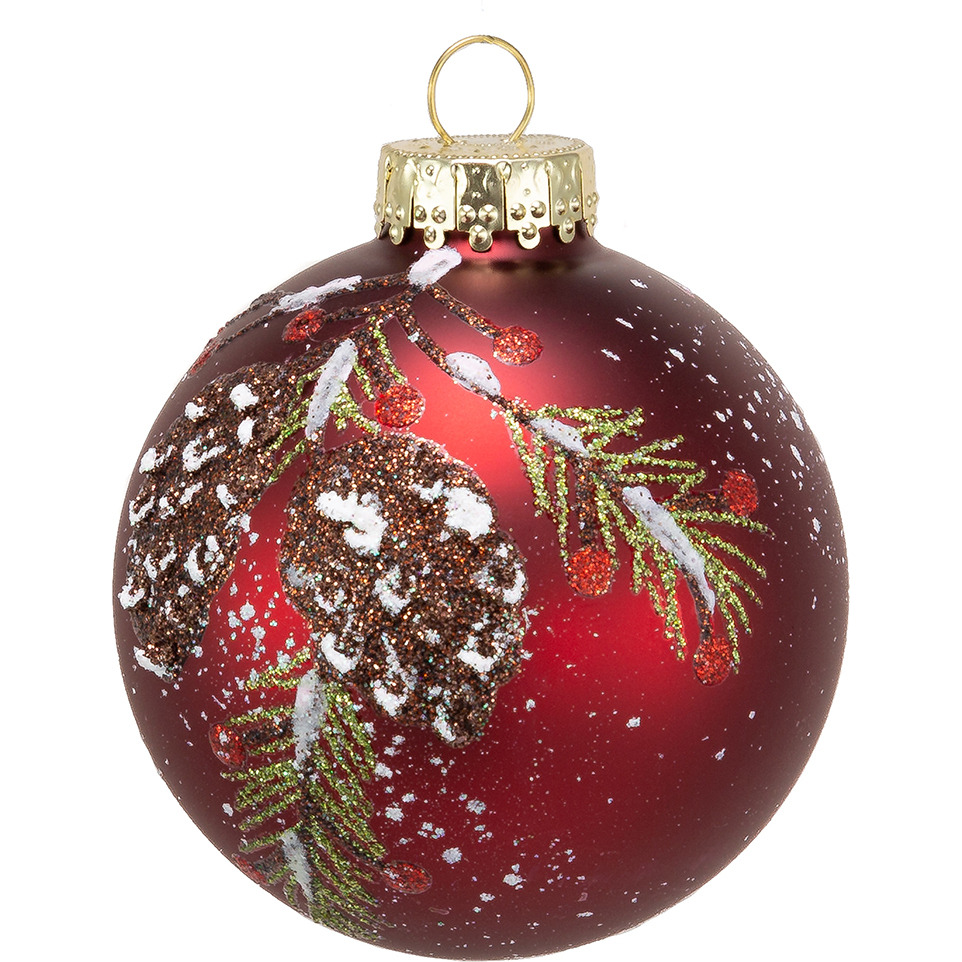 Kurt S Adler gg0839 80 mm glass Red with Pinecone Design christmas Ornaments Ball  6 Piece