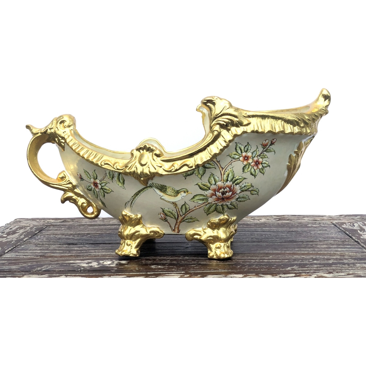 AFD Home 12016033 Porcelain Aviary Floral chantreuse Ornamental centerpiece&44 chartreuse & green