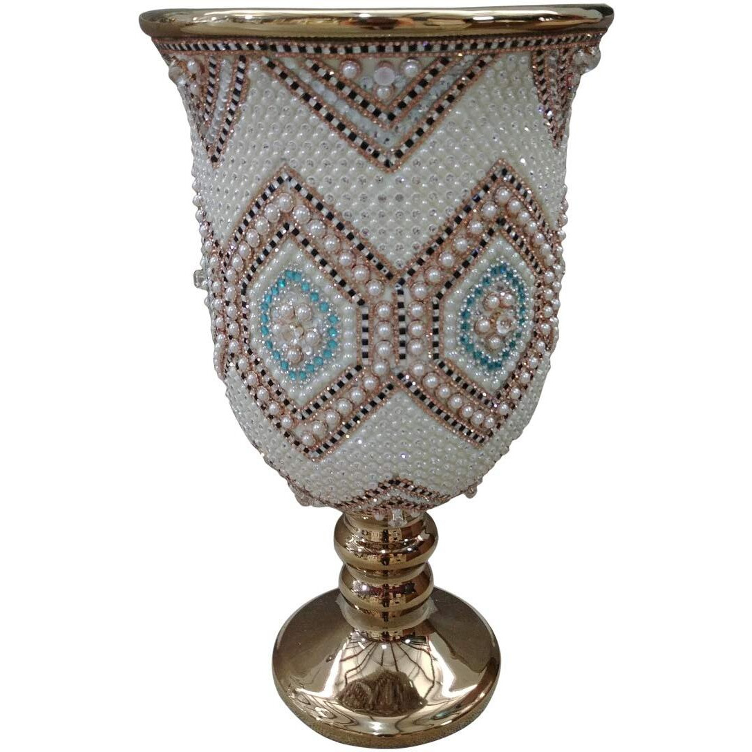 AFD Home 12009183 ceramic & crystals Moroccan chalice Vase&44 Multi color