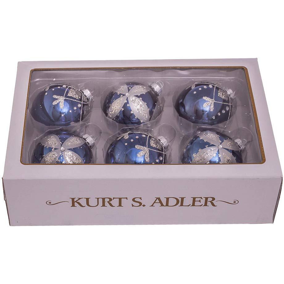 Kurt Adler gg0982 80 mm glass Ball Ornaments  Navy Blue - 6 Piece