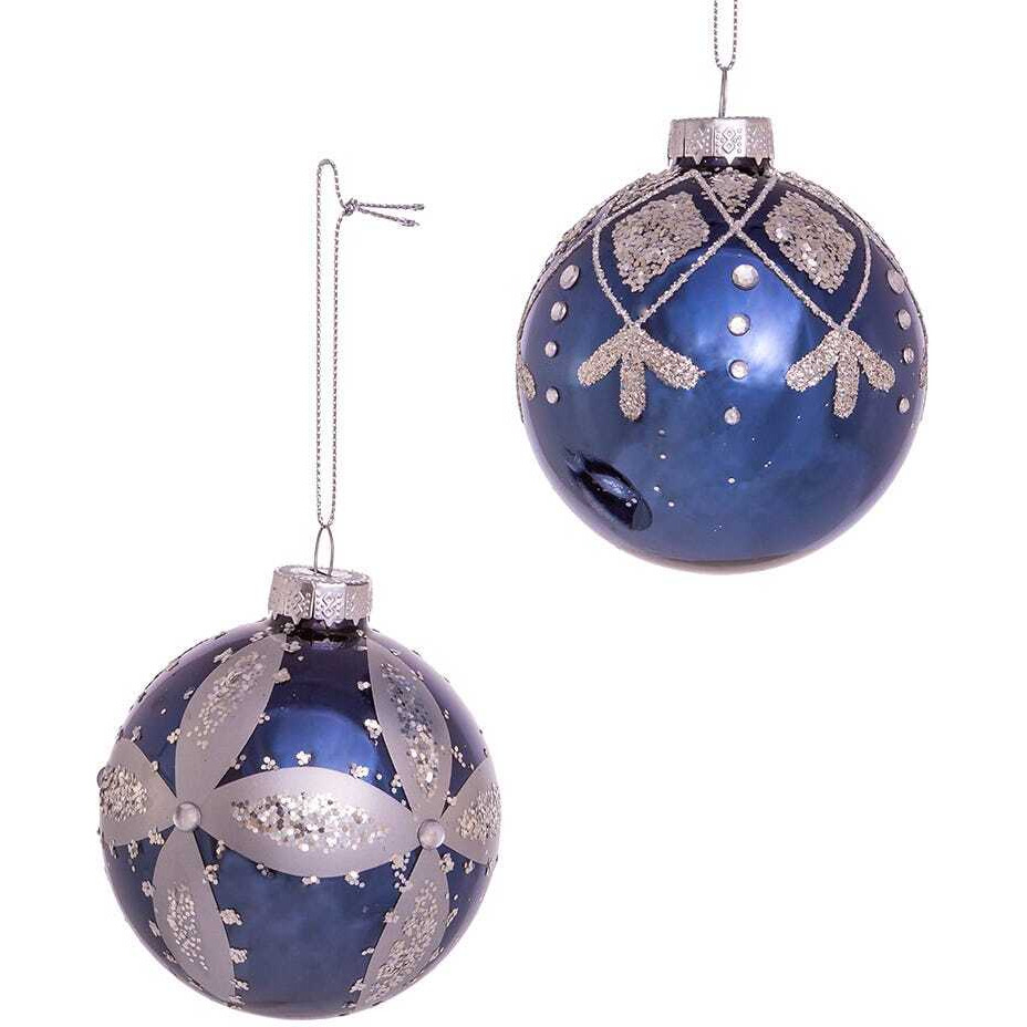 Kurt Adler gg0982 80 mm glass Ball Ornaments  Navy Blue - 6 Piece