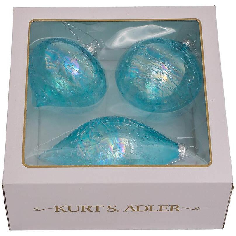 Kurt Adler gg0988 80 mm Finial Onion & Ball glass Ornaments&44 Blue - 3 Piece