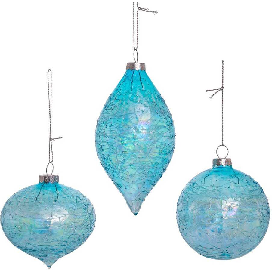 Kurt Adler gg0988 80 mm Finial Onion & Ball glass Ornaments&44 Blue - 3 Piece