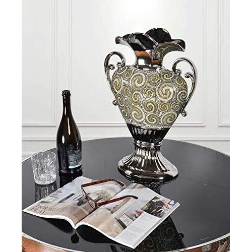 AFD Home 12017558 Silver Black crystal Handle Vase