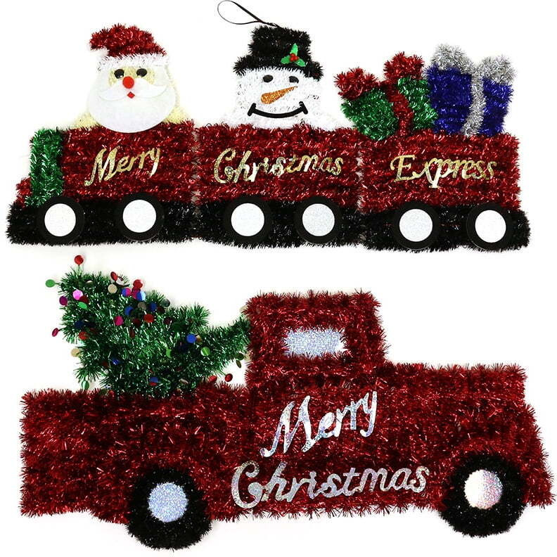 DDI 2347522 christmas Tinsel Red Truck And character Wall Hanging Train case of 12