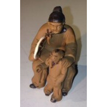 Bonsai Boy e3281 ceramaic Figurine - Woman & child Sitting On A Bench