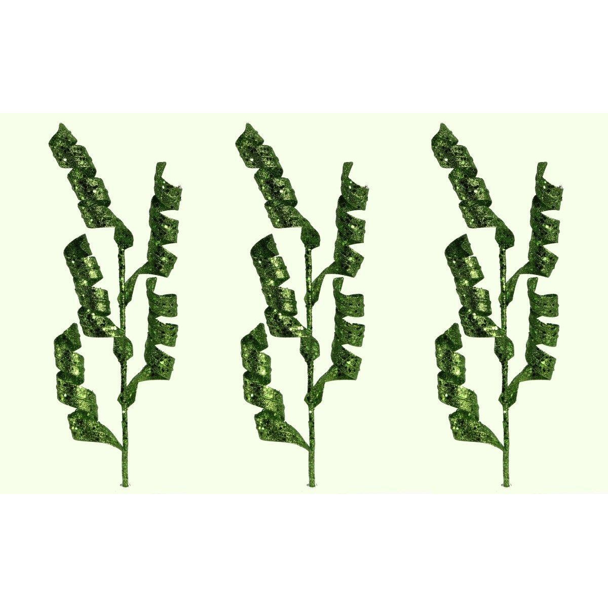 26 in glitter Spiral Spray christmas Decor  green - Set of 3