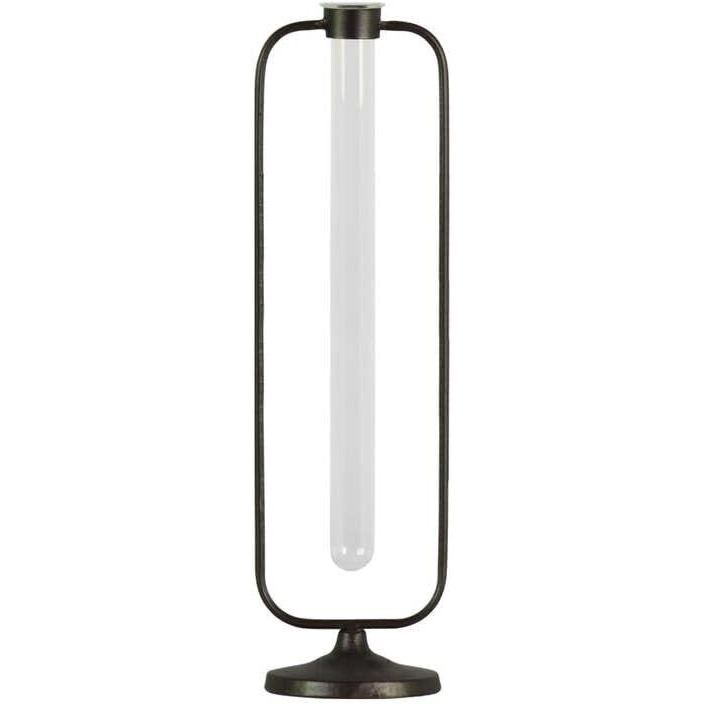 Urban Trends collection 59253 Metal Hanging Bud Vase with Long glass Test Tube Shaped Vase on Round Base  Metallic gunmetal gray - Large