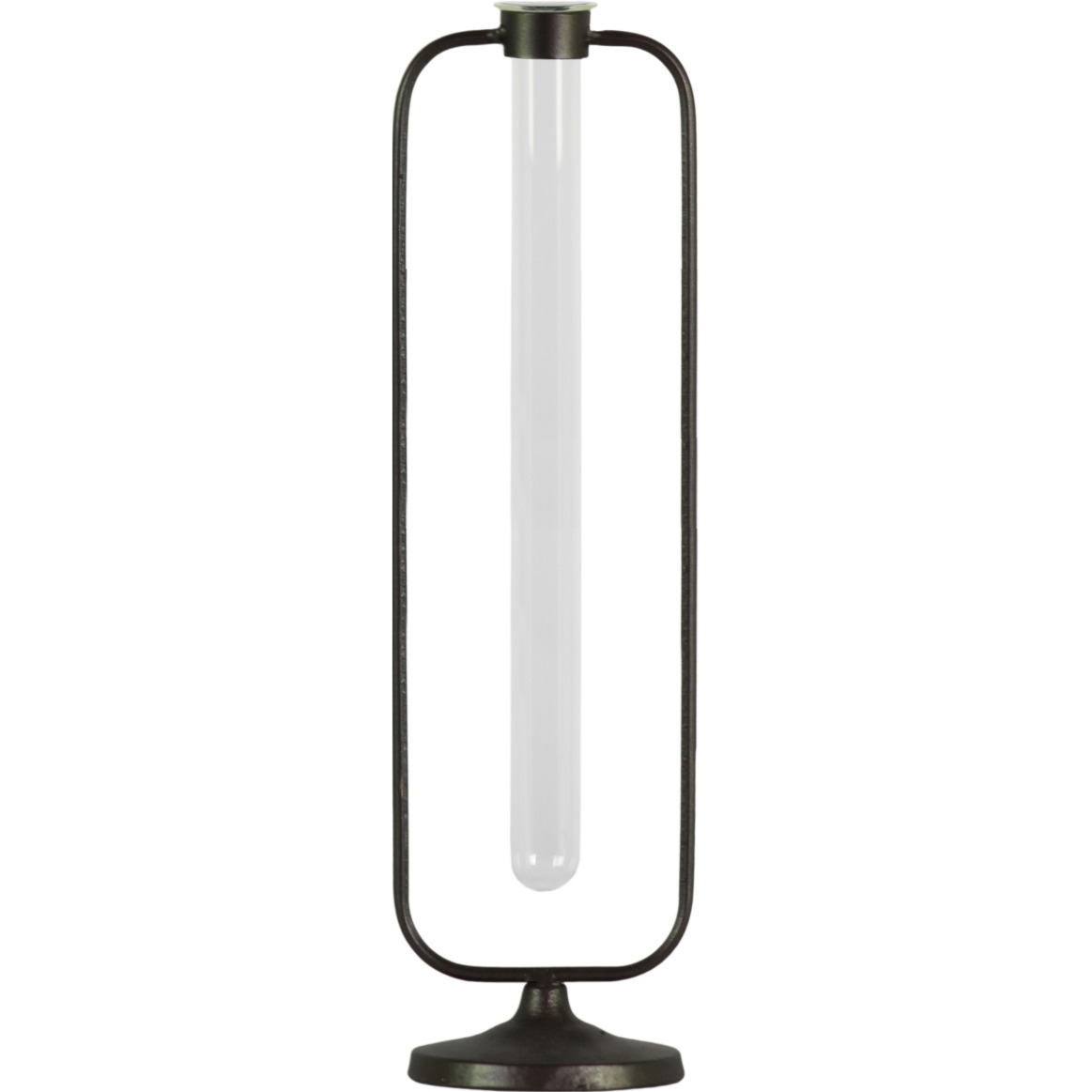Urban Trends collection 59253 Metal Hanging Bud Vase with Long glass Test Tube Shaped Vase on Round Base  Metallic gunmetal gray - Large