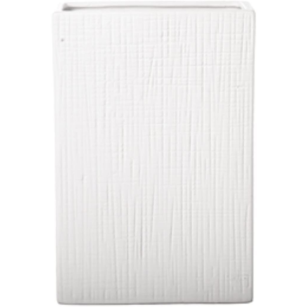 Urban Trends collection 11037 ceramic Rectangle Vase with Engraved Brushed Lattice Design Body  Matte White - Large
